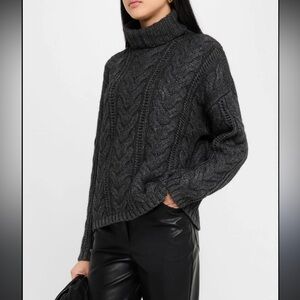Naadam Wool-Cashmere Cable Turtleneck Sweater Gray Large